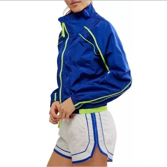 Free People FP Movement Varsity Blues Jacket Sapphire/Neon Green Sz M - Picture 4 of 16